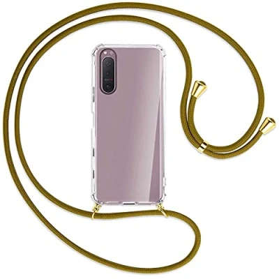 Abbildung von mtb more energy® Handykette kompatibel mit Sony Xperia 5 II (6.1&#039;&#039;) Khaki/Gold Smartphone Hülle zum Umhängen Anti Shock Full TPU Case