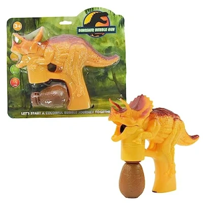 Abbildung von Kögler 50242 Dinosaurier Seifenblasenpistole für Kinder, Triceratops Motiv in Orange Magischer Spielspaß mit Licht und Sound