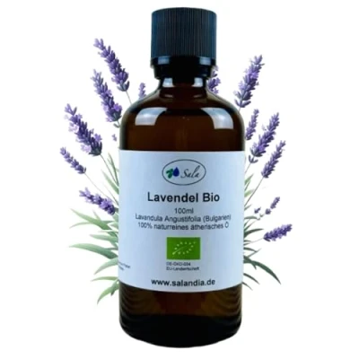 Abbildung von Sala Lavendelöl Aroma ätherisches Lavendel Öl BIO zum Verzehr 100% naturrein 100 ml Glasflasche