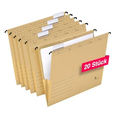 Abbildung von Hängetaschen für A4, Hängeregister, mit Leinenfröschen, inkl. Vollsichtreitern, braun, 20 Stück