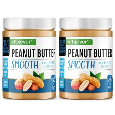 Abbildung von Erdnussbutter Smooth 2 kg natürliche Peanut Butter ohne Zusätze High Protein Erdnussmus von Salz, Öl oder Palmfett Vegan (2x1kg)