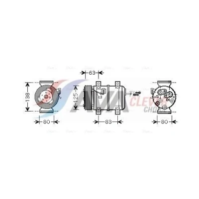 Abbildung von AVA COOLING SYSTEMS VOAK120 Kompressor DKS 15CH 12V PAG 46 R134a mit Kompressoröl, Magnetkupplung, ohne Diode VOLVO: V70 2, I