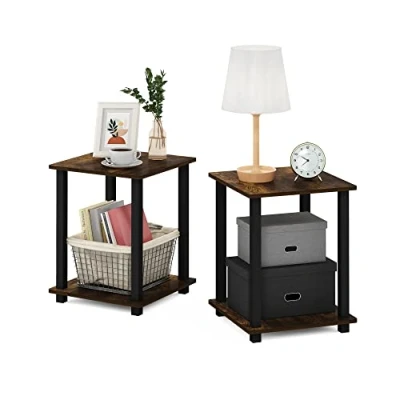 Abbildung von Furinno Simplistic Sofatisch, Couchtisch, Beistelltisch, mit 2 Ebenen, er Set, Bernsteinkiefer/Schwarz