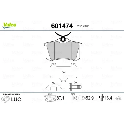 Abbildung von VALEO 601474 Bremsbelagsatz Hinterachse mit Sicherungsschraubensatz, Anti Quietsch Blech Gleitschienen AUDI: A4 B7 Limousine, Avant