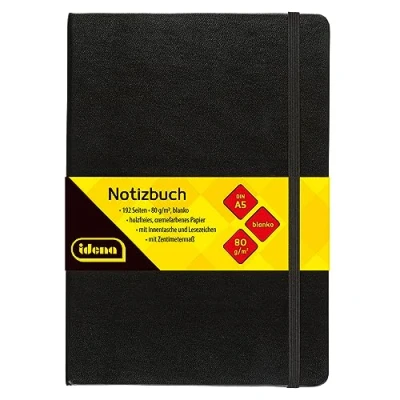 Abbildung von Idena 10054 Notizbuch DIN A5, blanko, Papier cremefarben, 192 Seiten, 80 g/m², Hardcover in Schwarz, 1 Stück
