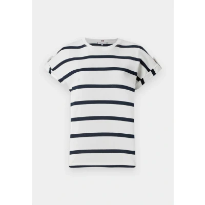 Abbildung von Tommy Hilfiger GOLD Button TEE Tshirt print, Damen, Größe: XXS, Ivory/dark night navy