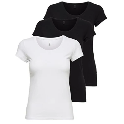 Abbildung von ONLY 3er Pack Damen T Shirt schwarz oder weiß Kurzarm lang Basic Sommer Shirts XS S M L XL 15209153 (Farb Mix 6, L)