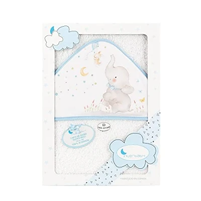 Abbildung von Interbaby 01227 11 Baby Kapuzenbadetuch ELEFANTE, weiss e blau, Blau
