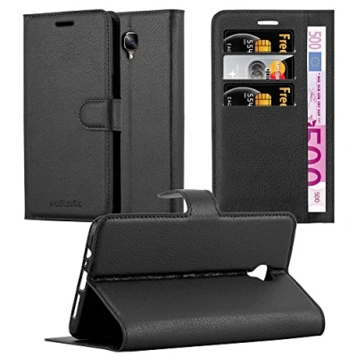 Abbildung von Cadorabo OnePlus 3 hülle in SCHWARZ Handy mit Karten Fach und Standfunktion Case Cover Schutz Etui Tasche Book Klapp Style Phantom