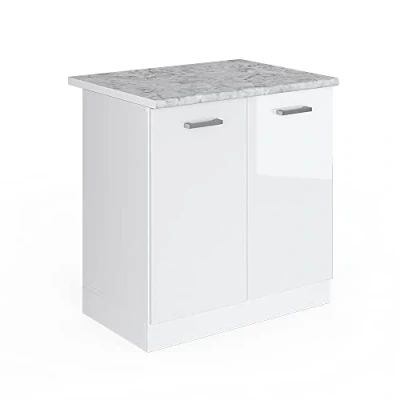 Abbildung von Vicco Spülenunterschrank R Line, Weiß Hochglanz/Weiß, 80 cm, AP Marmor
