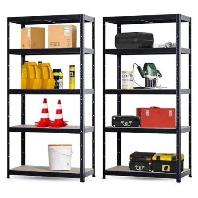 Abbildung von Brigros Metall Garagenregal, 180 x 90 40 cm, hohe Traglast 875 kg, 5 Böden aus MDF, platzsparendes Regal ideal für Garage, Werkstatt, Keller, Lager, modulares Design (doppelt, schwarz)