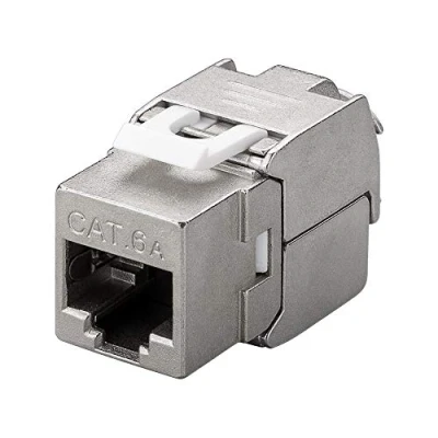 Abbildung von Goobay 90864 Keystone Modul RJ45 Buchse / CAT 6A Netzwerkstecker 500 MHz STP Ethernet 8P8C LSA Montage für Netzwerkkabel Zink Gehäuse