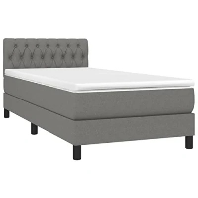 Abbildung von vidaXL Boxspringbett mit Matratze LED Polsterbett Bett Einzelbett Bettrahmen Bettgestell Lattenrost Hotelbett Schlafzimmerbett Dunkelgrau 100x200cm Stoff