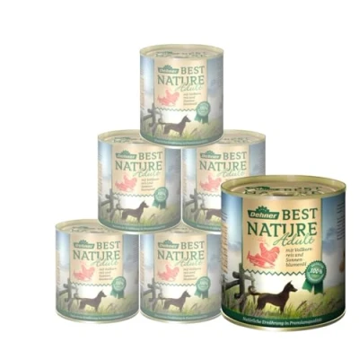 Abbildung von Dehner Best Nature Hundefutter, Nassfutter getreidefrei, für ausgewachsene Hunde, Lachs / Geflügel Reis, 6 x 800 g Dose (4.8 kg)