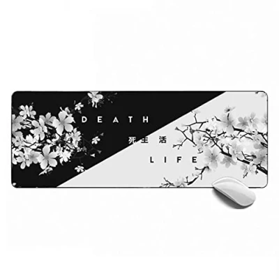 Abbildung von MSHAJ Großes Gaming Mauspad &quot;Life Or Death&quot;, Kirschblüte, erweitertes XL Mauspad, Schreibtischunterlage, 80 x 30 0,3 cm, genähte Kanten, rutschfestes für Computer, Büro, Tastatur und Laptop