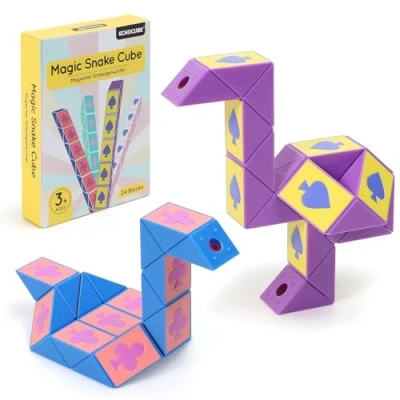 Abbildung von ECHOCUBE Magic Snake Cube im Poker Design, 2er Pack, 24 Blöcke Magische Schlange Würfel Party Bag Füller für Kinder, Twist Puzzle Spielzeug, pädagogische Fidget Toy, Partygeschenke (Lila &amp; Blau)