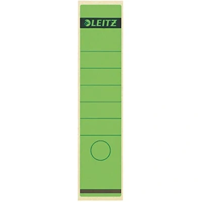 Abbildung von Leitz Rückenschild selbstklebend für Standard und Hartpappe Ordner, 10 Stück, 80 mm Rückenbreite, Langes breites Format, 62 x 285 mm, Papier, grün, 16400055