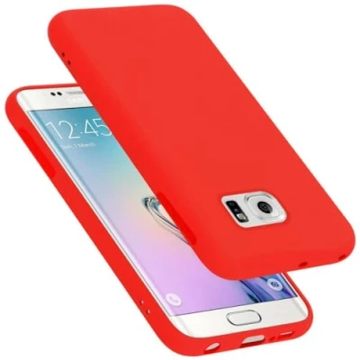 Abbildung von Cadorabo Hülle kompatibel mit Samsung Galaxy S6 Edge Silikon Handyhülle für Case aus flüssigem stoßfeste dünne TPU Schutzhülle Liquid ROT