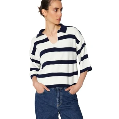 Abbildung von Trendyol Damen Regular fit Basic Polo Neck Knitwear Sweater Pullover, Navy Blue, S
