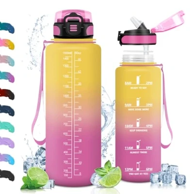 Abbildung von Vikaster Sport Trinkflasche, Trinkflasche mit Strohhalm 1.5Litre, Wasserflasche BPA Free, Leak Proof, Sportflasche für Camping, Yoga, Gym, Outdoors