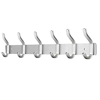 Abbildung von MEIJO Garderobenhaken Edelstahl, Hakenleiste Kleiderhaken Wand mit 6 Haken, Garderobe Garderobenleiste Wandgarderobe für Schlafzimmer Bad Küche (Silber, Haken)