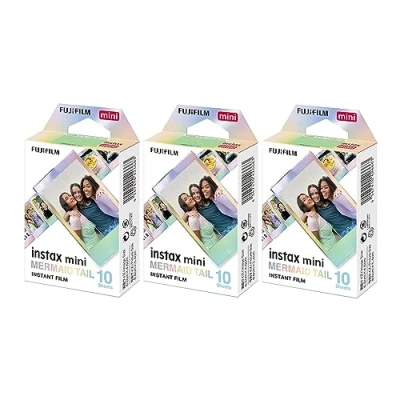 Abbildung von Fujifilm Instax Mini Meerjungfrauenschwanz Folie, Glitzerstile (10 Belichtungen) 3er Pack Bundle (3 Stück)