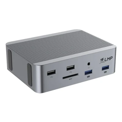 Abbildung von LMP USB4 SuperDock 2 15 Port Dockingstation USB4, USB C, A, HDMI, DisplayPort, Ethernet, Audio, Kartenleser Aluminiumdesign mit Kensington Sicherheitssteckplatz