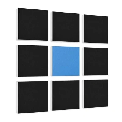 Abbildung von platino24 Akustikpaneele 9 Elemente Colore Quadrat 27,5 x cm Schwarz + Lightblue I Schallabsorber aus Basotect G+ mit Akustikfilz Schalldämmung Wand &amp; Decke Akustikelemente Wandpaneel