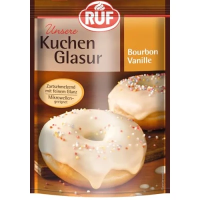 Abbildung von RUF Kuchen Glasur Bourbon Vanille, 100g im Beutel, mikrowellengeeignet, zum Glasieren &amp; Dekorieren von Plätzchen, Muffins Kuchen, glutenfrei