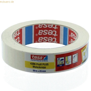 Abbildung von Tesa Malerkrepp Profi Plus 4306 25mm x 50m weiß