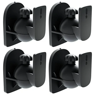Abbildung von deleyCON 4X Universal Lautsprecher Wandhalterung Halterung Boxen Halter Schwenkbar + Neigbar bis 3,5Kg Deckenmontage Wandmontage Schwarz
