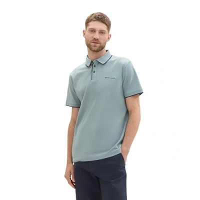 Abbildung von TOM TAILOR Herren Basic Piqué Poloshirt mit Logo Print, grey mint, XXXL