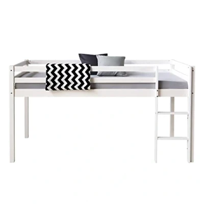 Abbildung von Homestyle4u Hochbett 90x200 Kinderbett mit Vorhang Spielbett Rausfallschutz Grau/Weiß inkl. Lattenrost