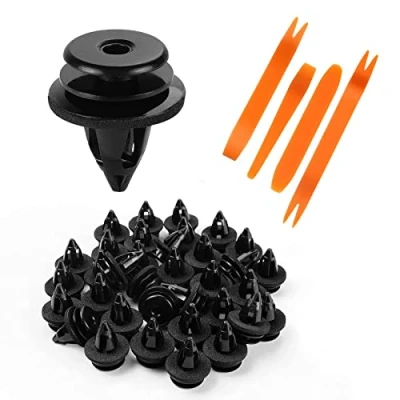 Abbildung von URAQT Auto Befestigung Clips, 50 Stückes Universal Türverkleidung Klammern Stoßstangen Zierleisten Plastikklips Set Kunststoffniet mit Schwammig Kissen Clips 4 x Entfernungswerkzeug