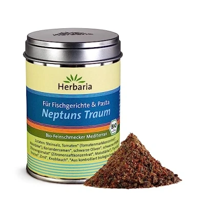 Abbildung von Herbaria Neptuns Traum Bio 100g M Dose fertige Gewürzmischung für mediterrane Fischgerichte &amp; Pasta mit erlesenen Zutaten in nachhaltiger Aromaschutz