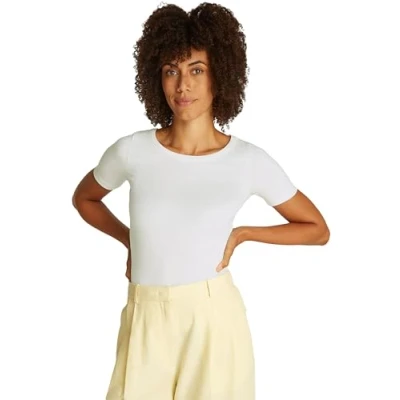 Abbildung von Tommy Hilfiger SLIM Tshirt basic, Damen, Größe: XS, Ecru