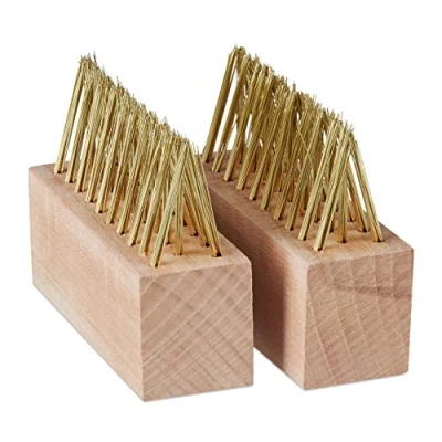 Abbildung von Relaxdays Fugenbürste 2er Set, Stahlborsten, Ersatzbürsten, Garten Reinigungsbürsten für Moos &amp; Unkraut, natur/messing
