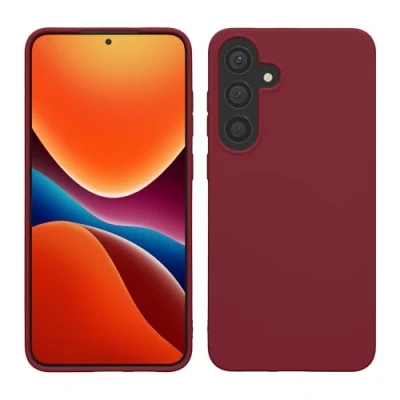 Abbildung von kwmobile Hülle kompatibel mit Samsung Galaxy S25 weiches TPU Silikon Case Cover geeignet für kabelloses Laden Bordeaux Violett