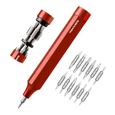 Abbildung von HOTO Feinmechaniker Schraubendreher Set, 24 in 1 Magnetisch Präzisions Bits Min Schraubenzieher Werkzeug Satz für Handy Laptop PC Brille Uhr, Klein 12 cmx1.66 cm, Rot