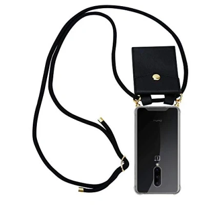 Abbildung von Cadorabo Handykette kompatibel mit OnePlus 7 PRO Schutzhülle TPU Silikon Case Necklace Design Slim Kratzfest Kordel Band Etui Rundumschutz Hülle für in Schwarz