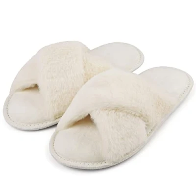 Abbildung von riemot Hausschuhe Damen Winter Plüsch Pantoffeln Memory Schaum Warme Hausschlappen Bequeme Rutschfeste Flauschige Slipper, Weiß, gr.40 41