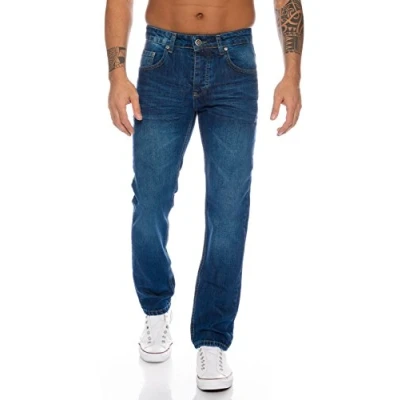 Abbildung von Lorenzo Loren Herren Jeans Hose Denim Used Look Regular Fit [LL328 Blau W44 L36]