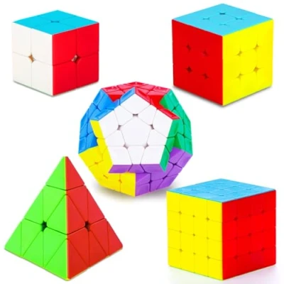Abbildung von Coolzon Zauberwürfel 5 Stück Speed Cube Set Pyraminx + Megaminx 2x2 3x3 4x4 Magic Puzzle Würfel ohne Aufkleber für Kinder Erwachsene