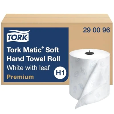Abbildung von torkp # Tork 290096 Premium Soft Matic Papier Handtuch Rolle, weiß mit Blue Leaf (Pack von 6)