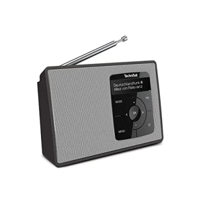 Abbildung von TechniSat DIGITRADIO 2 Tragbares DAB+/UKW Radio mit Akku (mit Bluetooth Audiostreaming, Weckfunktion, OLED Display, Kopfhöreranschluss, Lautsprecher 1 W RMS) schwarz/weiß