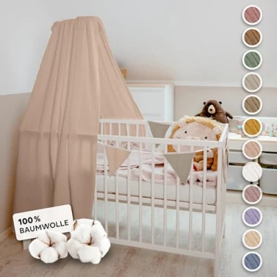 Abbildung von lilimaus Betthimmel Babybett [in 12 Farben] Himmel aus 100% Baumwolle Musselin Mädchen &amp; Jungen Himmelbett Vorhänge als Kinderzimmer Babyzimmer Deko Baby Bett Vorhang
