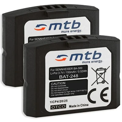 Abbildung von 2X Akkus BA 300 für Sennheiser RI 410 (is 410), 830 (Set TV), S, 840 900, RR 4200... s. Liste