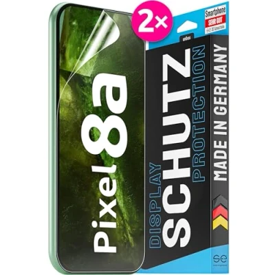 Abbildung von se® für Pixel 8a Schutzfolie 2x Folien im SET aus Deutschland, kinderleichte Installationshilfe, staubfrei und blasenfrei, Folie TPU Material, Full Screen, 100% Passgenau HD Klar