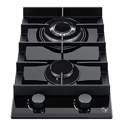 Abbildung von K&amp;H Domino 2 Zonen Glas Gaskochfeld 30cm Wok Brenner Erdgas Autark Eigebaut mit Thermoelement Flammenaustrittssystem 2Z MKG W