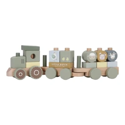 Abbildung von Little Dutch 7154 FSC Holz Traktor Eisenbahn mit Steckformen grün Farm